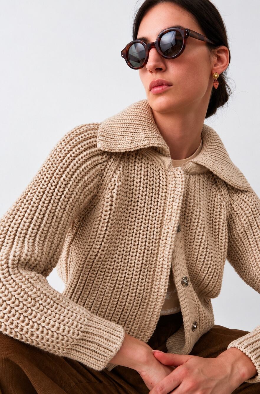 Caron Callahan Freda Hand Knit Alpaca Cotton Cardigan Ecru Large